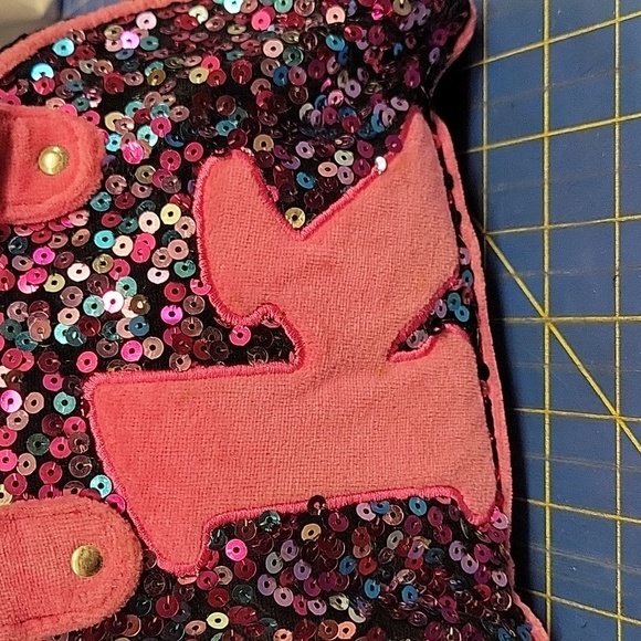 Justice Shimmering Mini Velvety 8" x 4" x 6" Bag Pink Straps Sequins Initial K - Picture 3 of 11